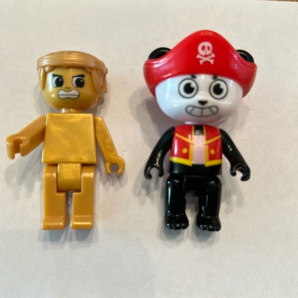 Ryan’s World Lego Duplo Bendable Figures Lot of 2 Gold Man and Panda Pirate
